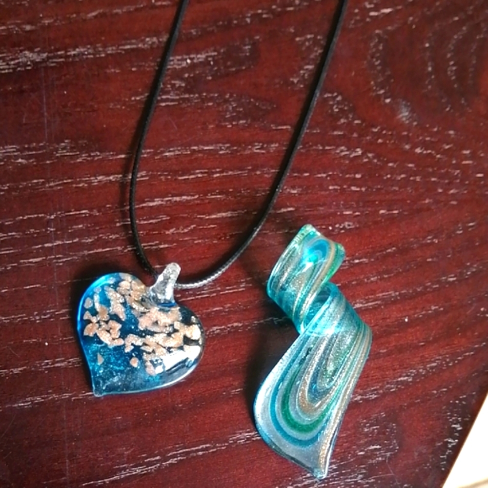 2 Lampwork Pendants and 1 adjustable black string 17-20" Long